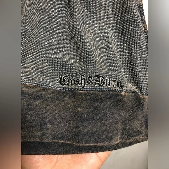 Crash & Burn Shimmering Charcoal Blouse with Lace Accents - Picture 3 of 9